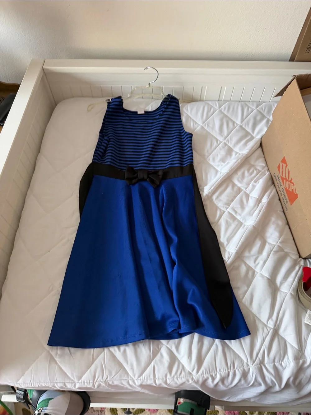 Blue and Black Girls' Striped Bodice Fit-and-Flare Dress